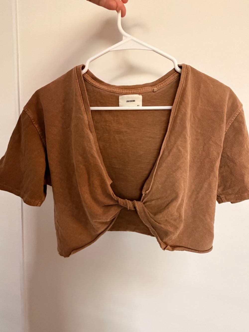 Joah Brown Cropped Tie-Front Top in Warm Brown